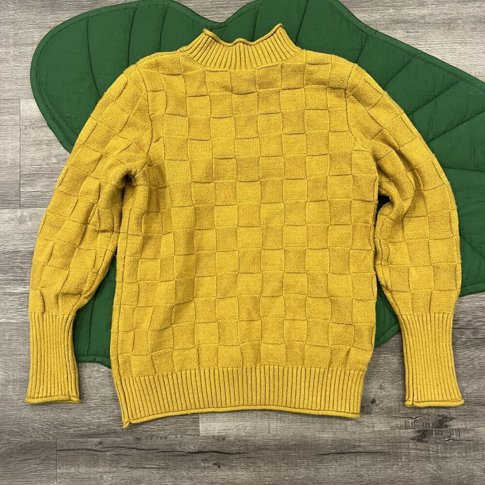 ModCloth Sweater Womens Small Gold Check Weave Mock Neck Pullover - Picture 2 of 7